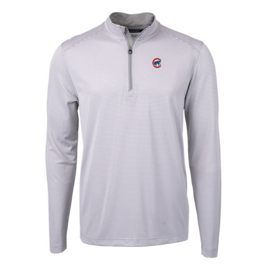 Gray/White Chicago Cubs Cutter & Buck Virtue Eco Pique Micro Stripe Recycled Quarter-Zip Pullover Top