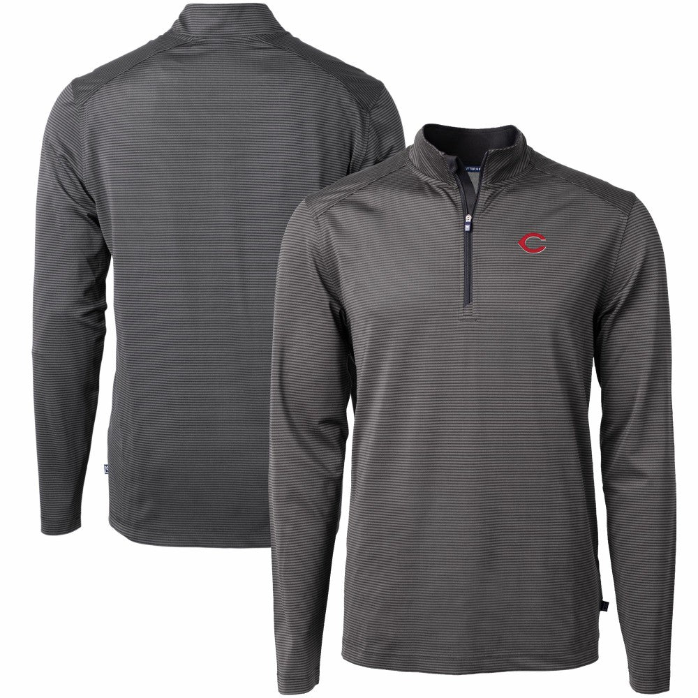 Black/Gray Cincinnati Reds Cutter & Buck Virtue Eco Pique Micro Stripe Recycled Quarter-Zip Pullover Top