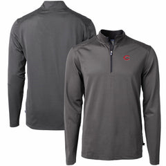 Black/Gray Cincinnati Reds Cutter & Buck Virtue Eco Pique Micro Stripe Recycled Quarter-Zip Pullover Top