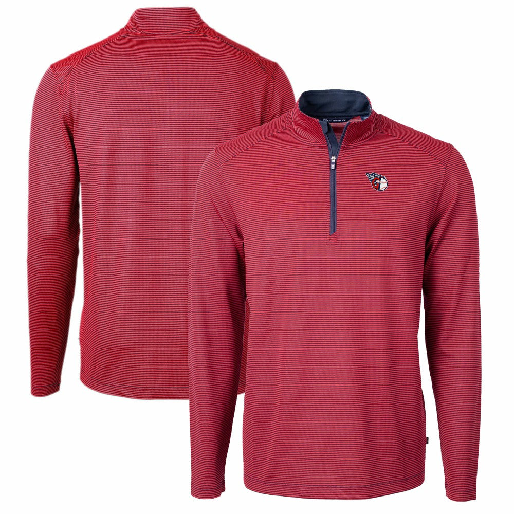 Red/Navy Cleveland Guardians Cutter & Buck Virtue Eco Pique Micro Stripe Recycled Quarter-Zip Pullover Top
