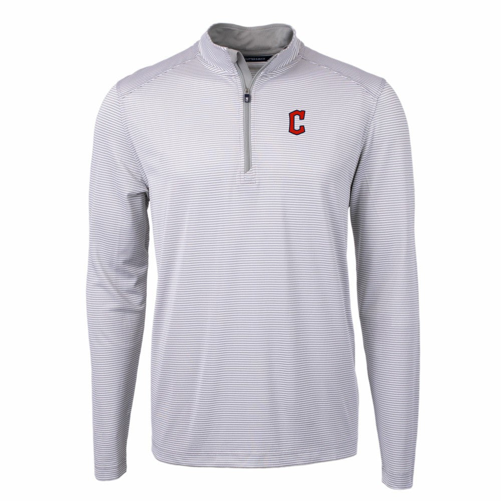 Gray/White Cleveland Guardians Cutter & Buck Virtue Eco Pique Micro Stripe Recycled Quarter-Zip Pullover Top