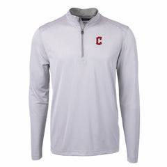 Gray/White Cleveland Guardians Cutter & Buck Virtue Eco Pique Micro Stripe Recycled Quarter-Zip Pullover Top