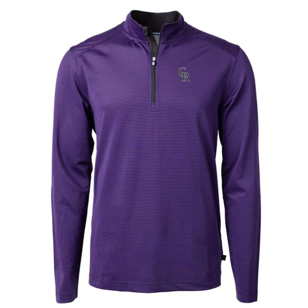 Purple/Black Colorado Rockies Cutter & Buck Virtue Eco Pique Micro Stripe Recycled Quarter-Zip Pullover Top