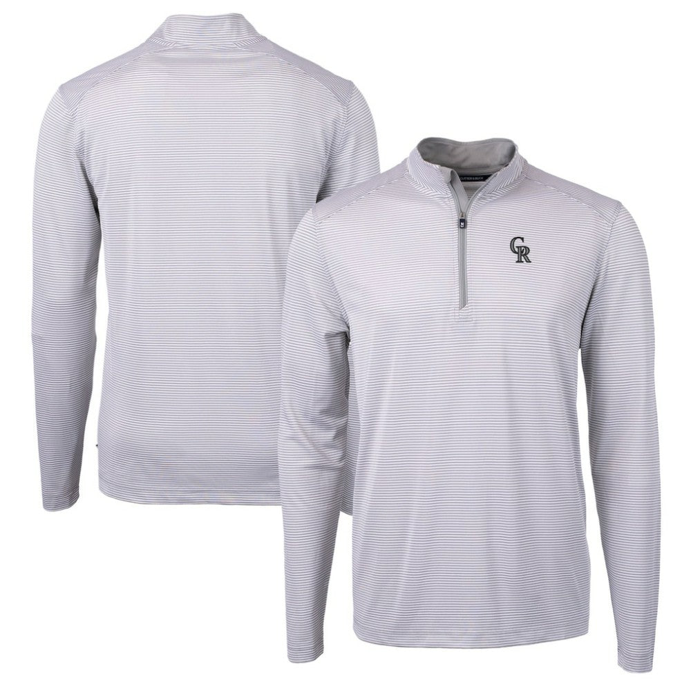Gray/White Colorado Rockies Cutter & Buck Virtue Eco Pique Micro Stripe Recycled Quarter-Zip Pullover Top