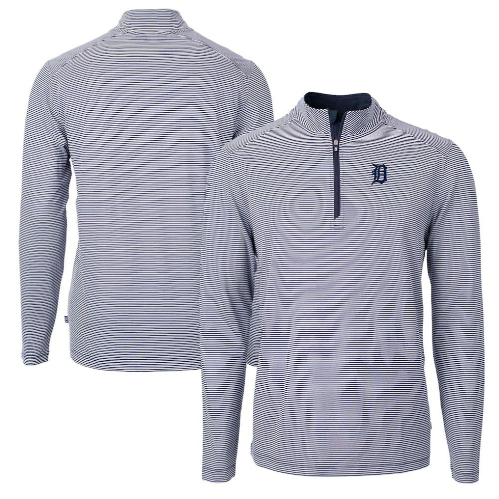 Navy/White Detroit Tigers Cutter & Buck Virtue Eco Pique Micro Stripe Recycled Quarter-Zip Pullover Top