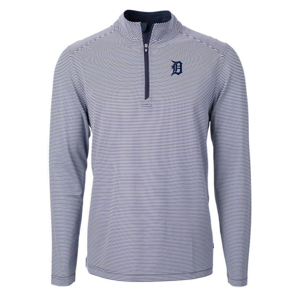 Navy/White Detroit Tigers Cutter & Buck Virtue Eco Pique Micro Stripe Recycled Quarter-Zip Pullover Top