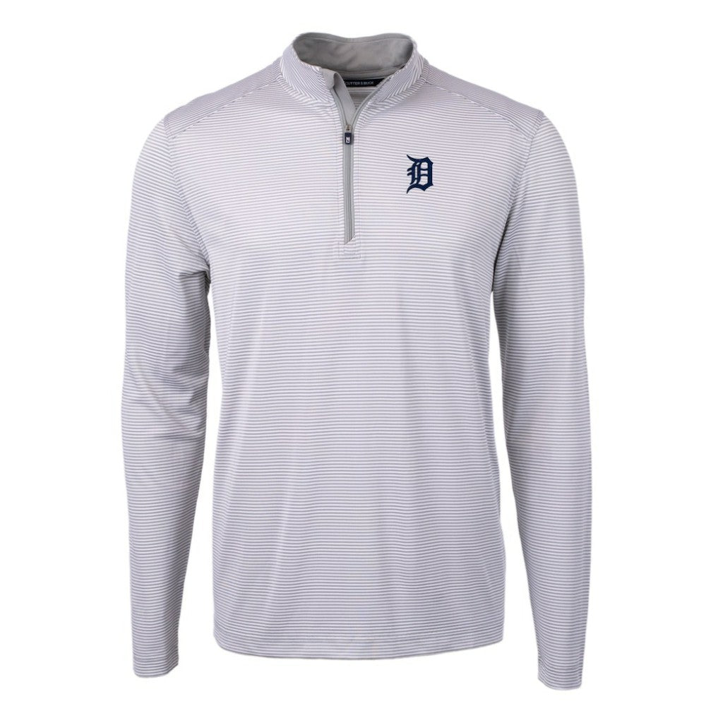 Gray/White Detroit Tigers Cutter & Buck Virtue Eco Pique Micro Stripe Recycled Quarter-Zip Pullover Top