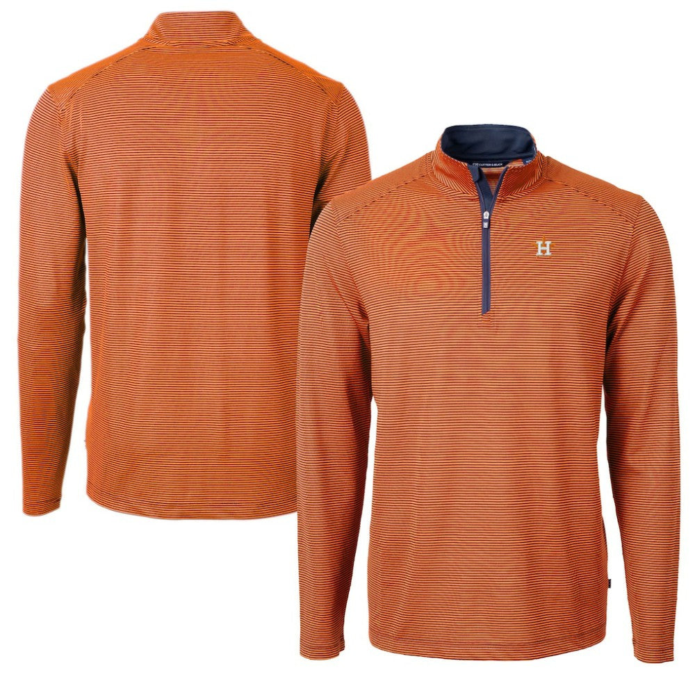 Orange/Navy Houston Astros Cutter & Buck Virtue Eco Pique Micro Stripe Recycled Quarter-Zip Pullover Top