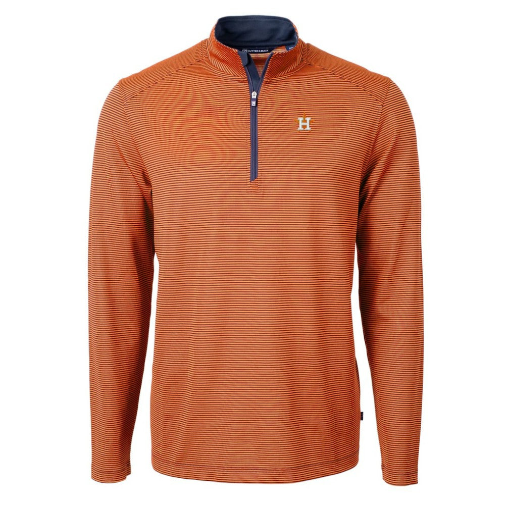 Orange/Navy Houston Astros Cutter & Buck Virtue Eco Pique Micro Stripe Recycled Quarter-Zip Pullover Top