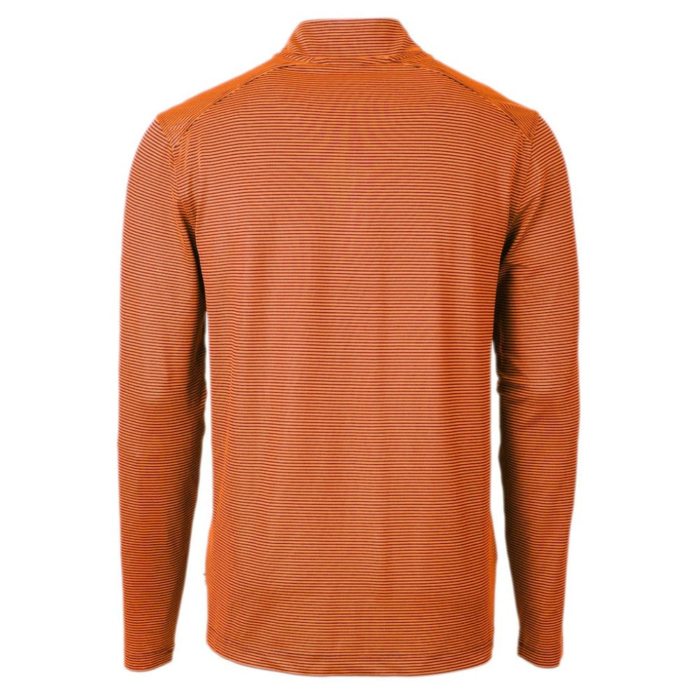 Orange/Navy Houston Astros Cutter & Buck Virtue Eco Pique Micro Stripe Recycled Quarter-Zip Pullover Top