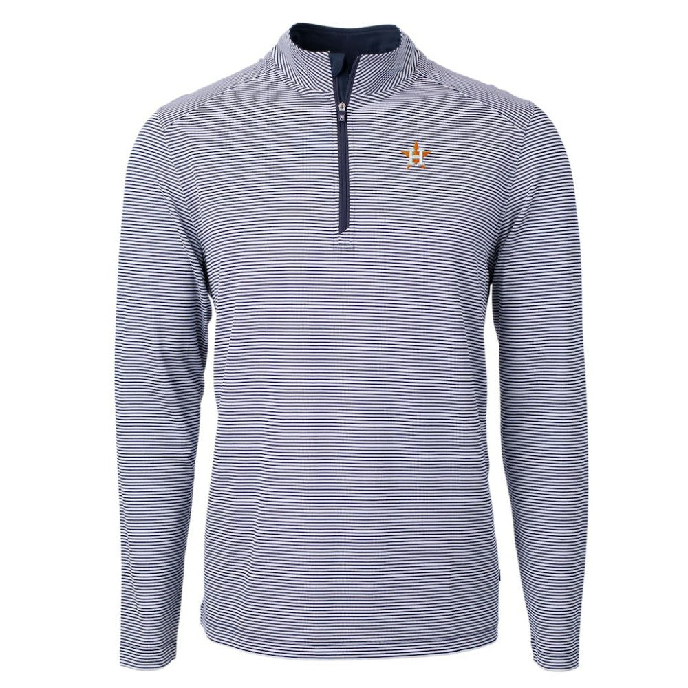 Navy/White Houston Astros Cutter & Buck Virtue Eco Pique Micro Stripe Recycled Quarter-Zip Pullover Top