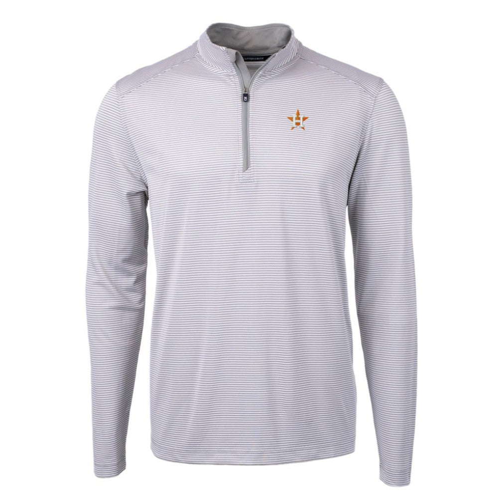 Gray/White Houston Astros Cutter & Buck Virtue Eco Pique Micro Stripe Recycled Quarter-Zip Pullover Top
