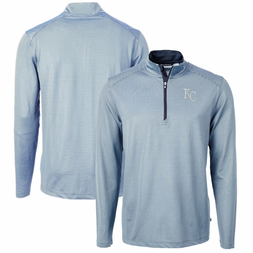 Light Blue/Navy Kansas City Royals Cutter & Buck Virtue Eco Pique Micro Stripe Recycled Quarter-Zip Pullover Top