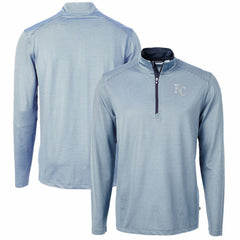 Light Blue/Navy Kansas City Royals Cutter & Buck Virtue Eco Pique Micro Stripe Recycled Quarter-Zip Pullover Top