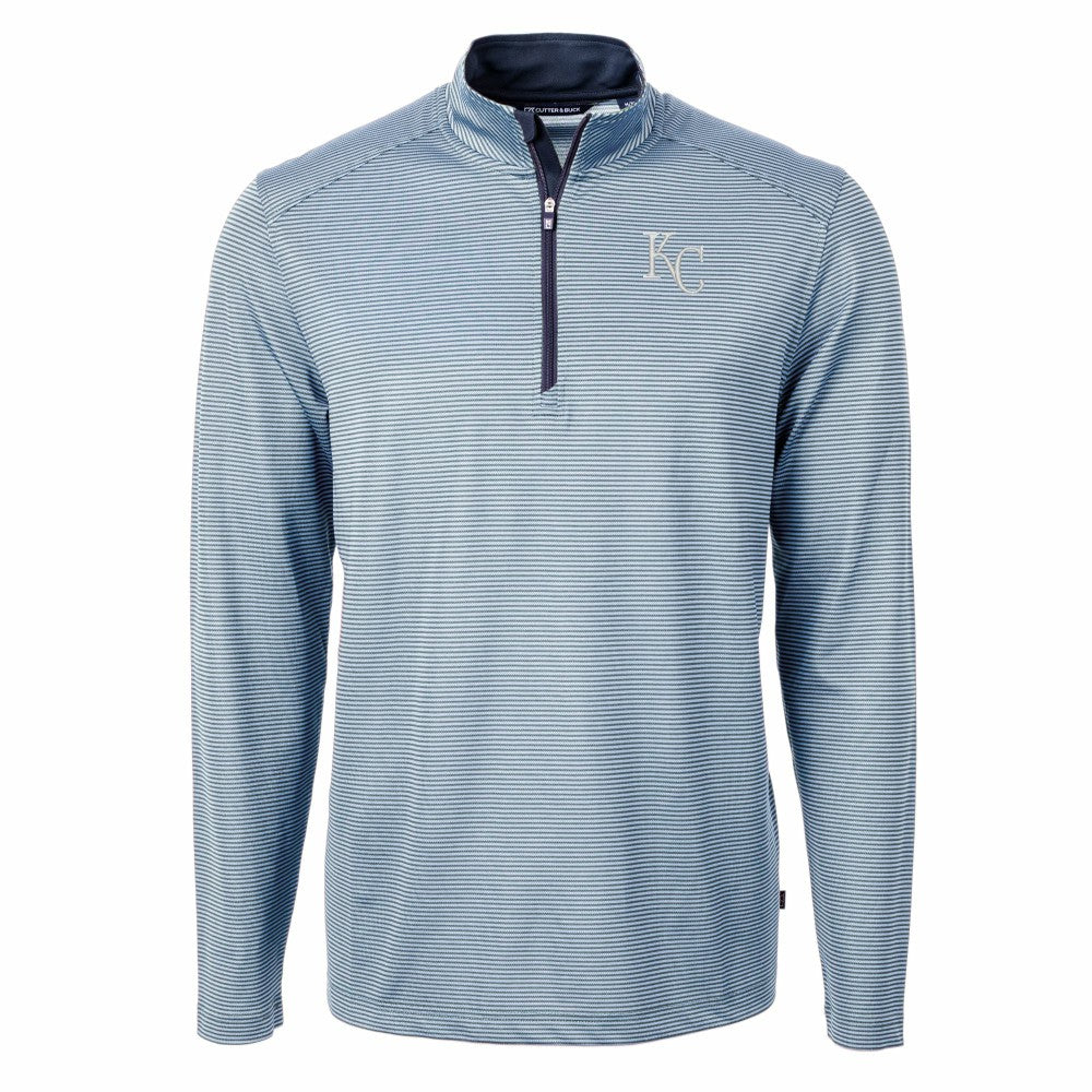 Light Blue/Navy Kansas City Royals Cutter & Buck Virtue Eco Pique Micro Stripe Recycled Quarter-Zip Pullover Top