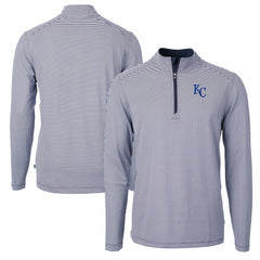 Navy/White Kansas City Royals Cutter & Buck Virtue Eco Pique Micro Stripe Recycled Quarter-Zip Pullover Top