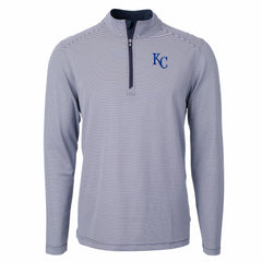 Navy/White Kansas City Royals Cutter & Buck Virtue Eco Pique Micro Stripe Recycled Quarter-Zip Pullover Top