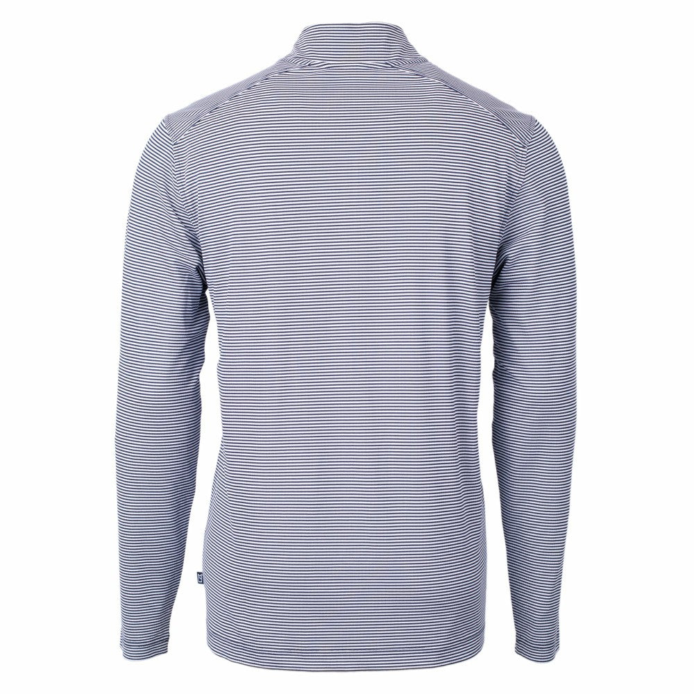 Navy/White Kansas City Royals Cutter & Buck Virtue Eco Pique Micro Stripe Recycled Quarter-Zip Pullover Top