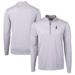 Gray/White Los Angeles Angels Cutter & Buck Virtue Eco Pique Micro Stripe Recycled Quarter-Zip Pullover Top