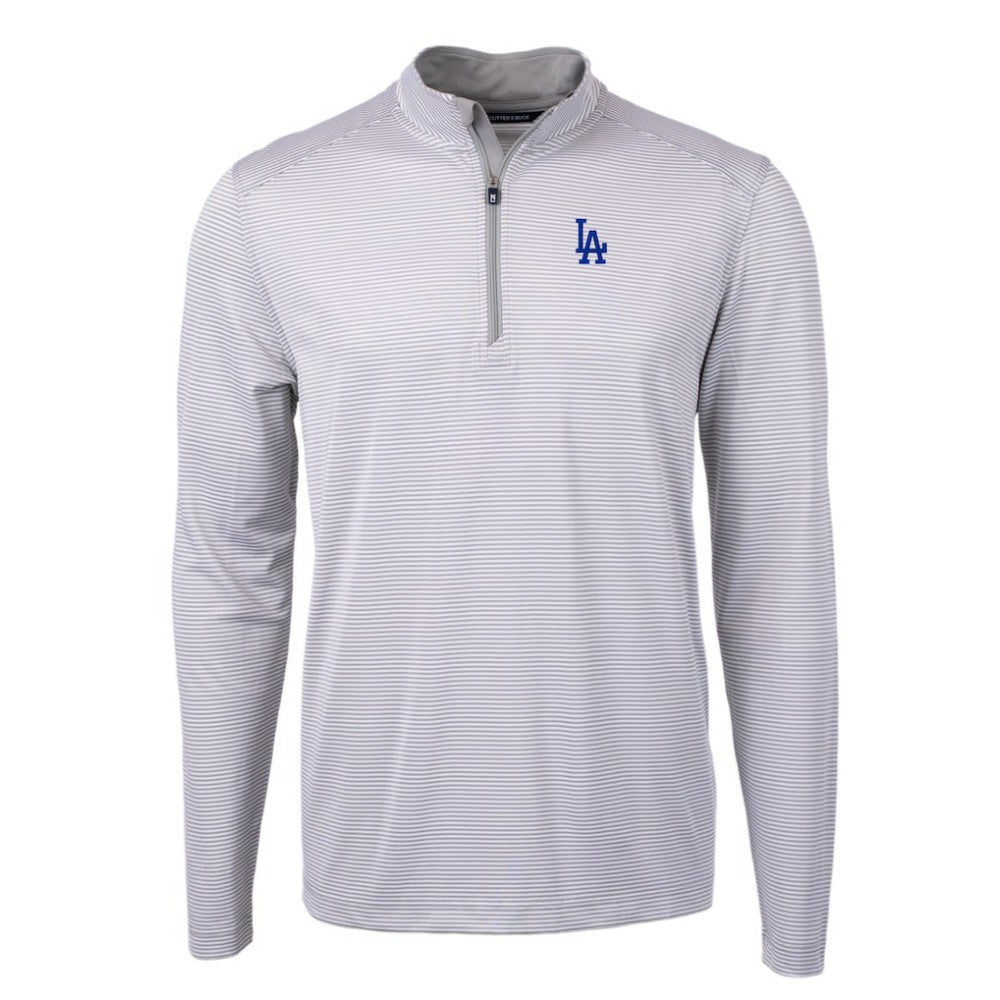 Gray/White Los Angeles Dodgers Cutter & Buck Virtue Eco Pique Micro Stripe Recycled Quarter-Zip Pullover Top