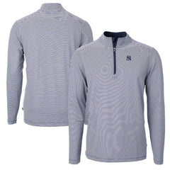 Navy/White New York Yankees Cutter & Buck Virtue Eco Pique Micro Stripe Recycled Quarter-Zip Pullover Top