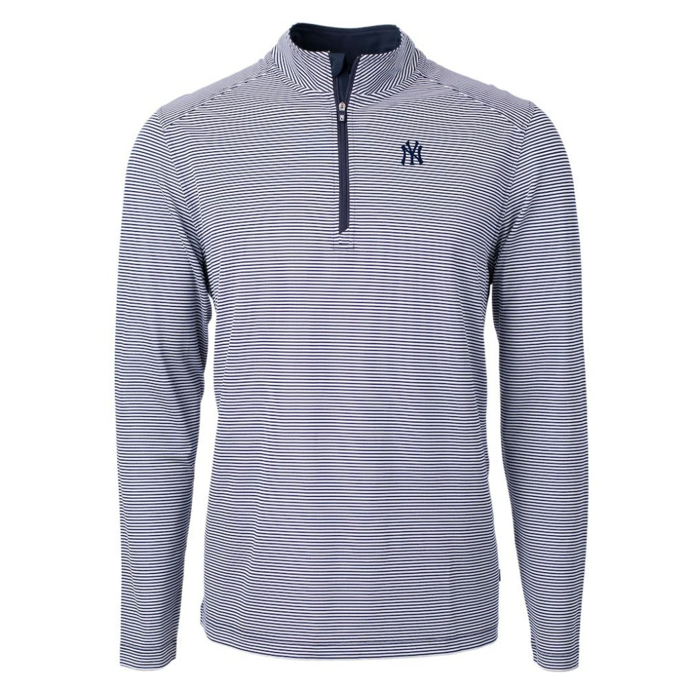 Navy/White New York Yankees Cutter & Buck Virtue Eco Pique Micro Stripe Recycled Quarter-Zip Pullover Top