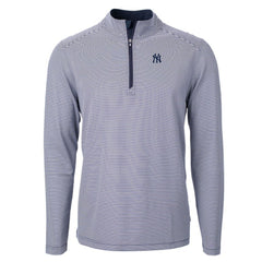 Navy/White New York Yankees Cutter & Buck Virtue Eco Pique Micro Stripe Recycled Quarter-Zip Pullover Top