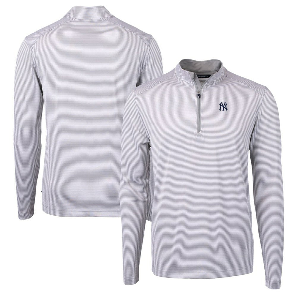 Gray/White New York Yankees Cutter & Buck Virtue Eco Pique Micro Stripe Recycled Quarter-Zip Pullover Top