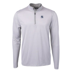 Gray/White New York Yankees Cutter & Buck Virtue Eco Pique Micro Stripe Recycled Quarter-Zip Pullover Top