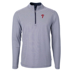Navy/White Philadelphia Phillies Cutter & Buck Virtue Eco Pique Micro Stripe Recycled Quarter-Zip Pullover Top