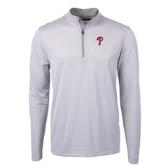 Gray/White Philadelphia Phillies Cutter & Buck Virtue Eco Pique Micro Stripe Recycled Quarter-Zip Pullover Top
