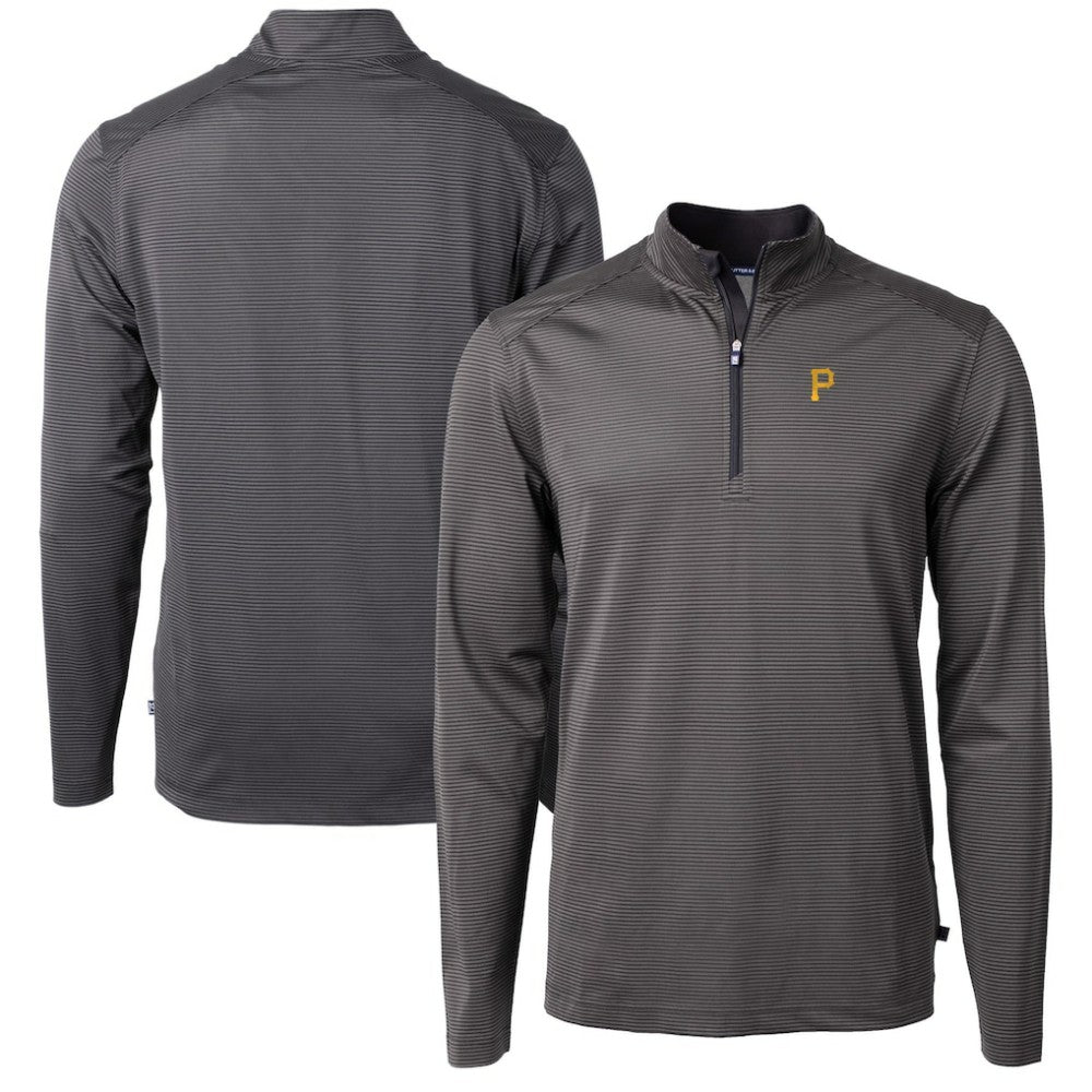 Black/Gray Pittsburgh Pirates Cutter & Buck Virtue Eco Pique Micro Stripe Recycled Quarter-Zip Pullover Top