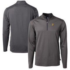 Black/Gray Pittsburgh Pirates Cutter & Buck Virtue Eco Pique Micro Stripe Recycled Quarter-Zip Pullover Top