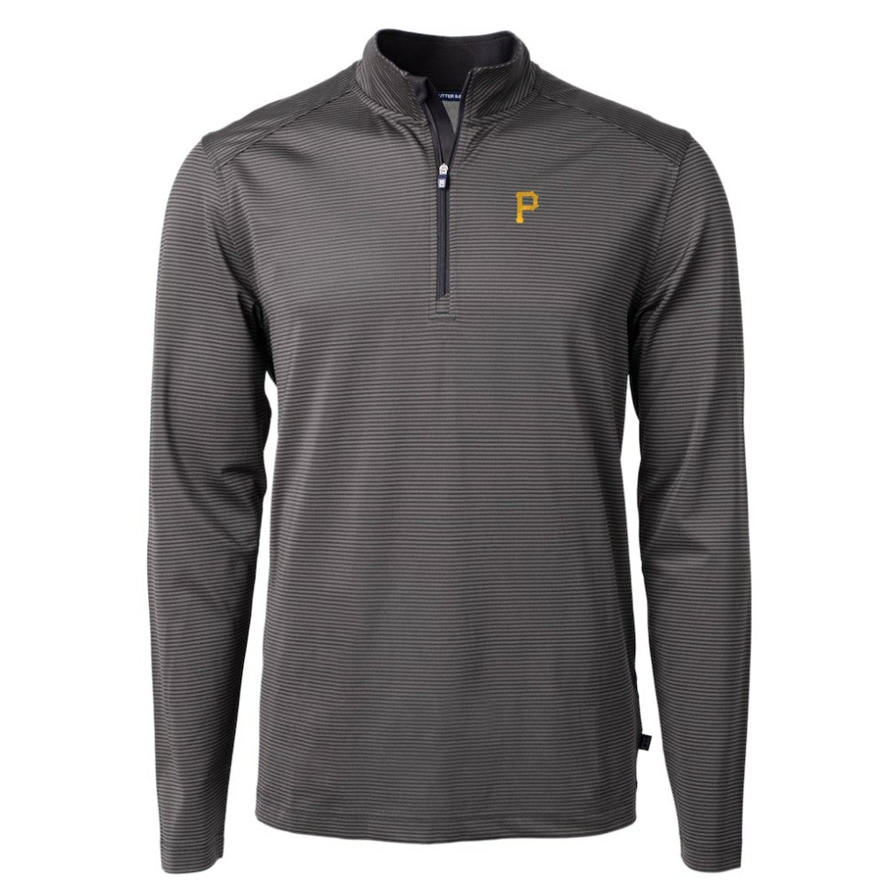 Black/Gray Pittsburgh Pirates Cutter & Buck Virtue Eco Pique Micro Stripe Recycled Quarter-Zip Pullover Top