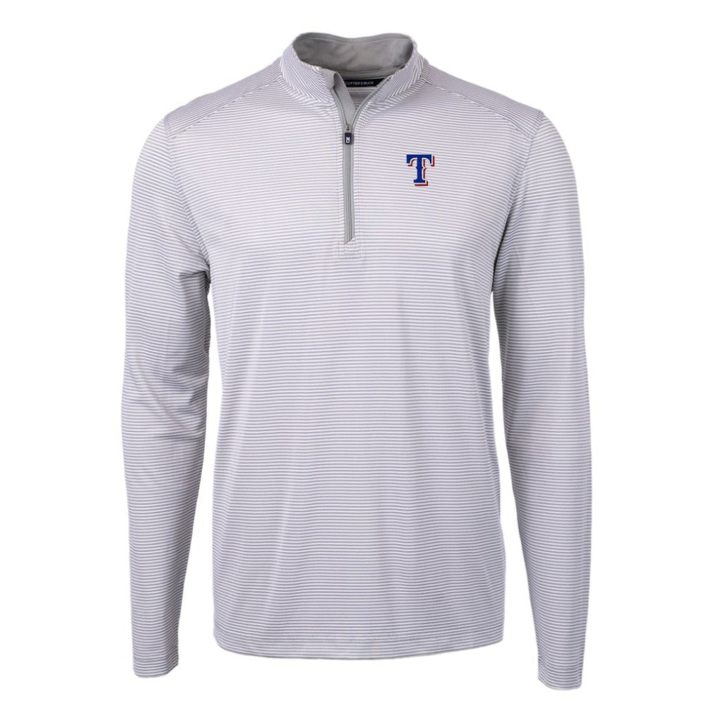 Gray/White Texas Rangers Cutter & Buck Virtue Eco Pique Micro Stripe Recycled Quarter-Zip Pullover Top