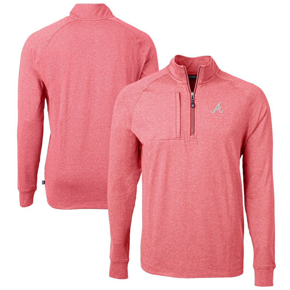 Heather Red Atlanta Braves Cutter & Buck Adapt Eco Knit Stretch Recycled Quarter-Zip Pullover Top