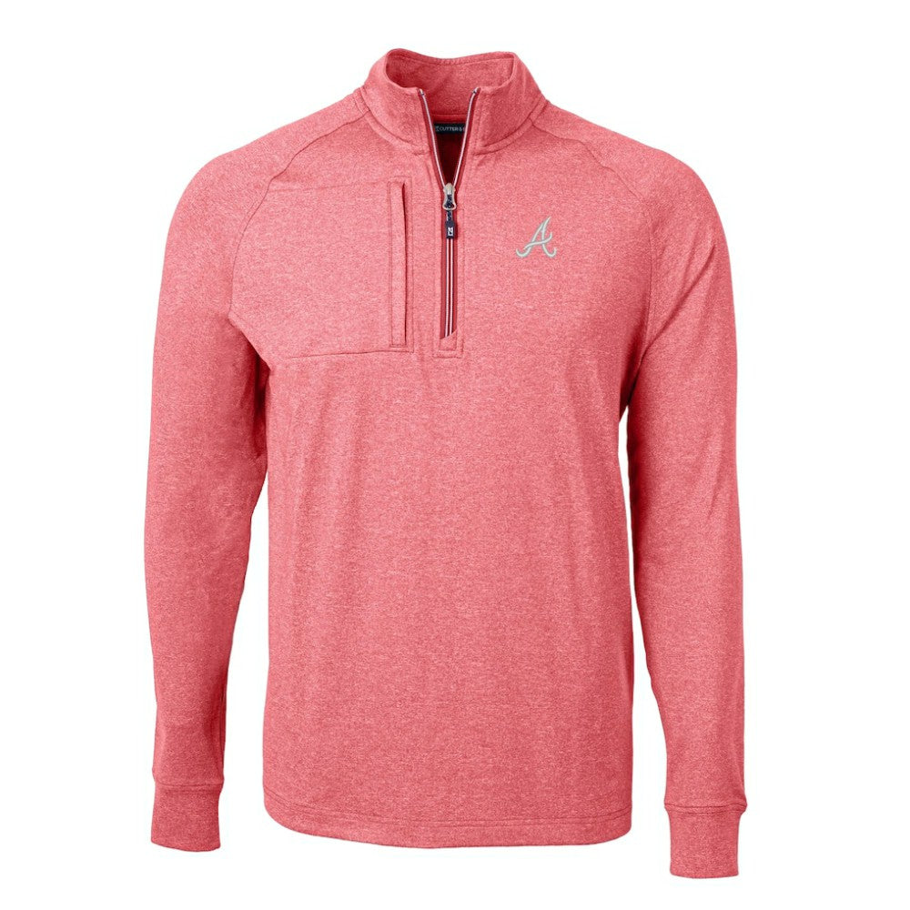Heather Red Atlanta Braves Cutter & Buck Adapt Eco Knit Stretch Recycled Quarter-Zip Pullover Top