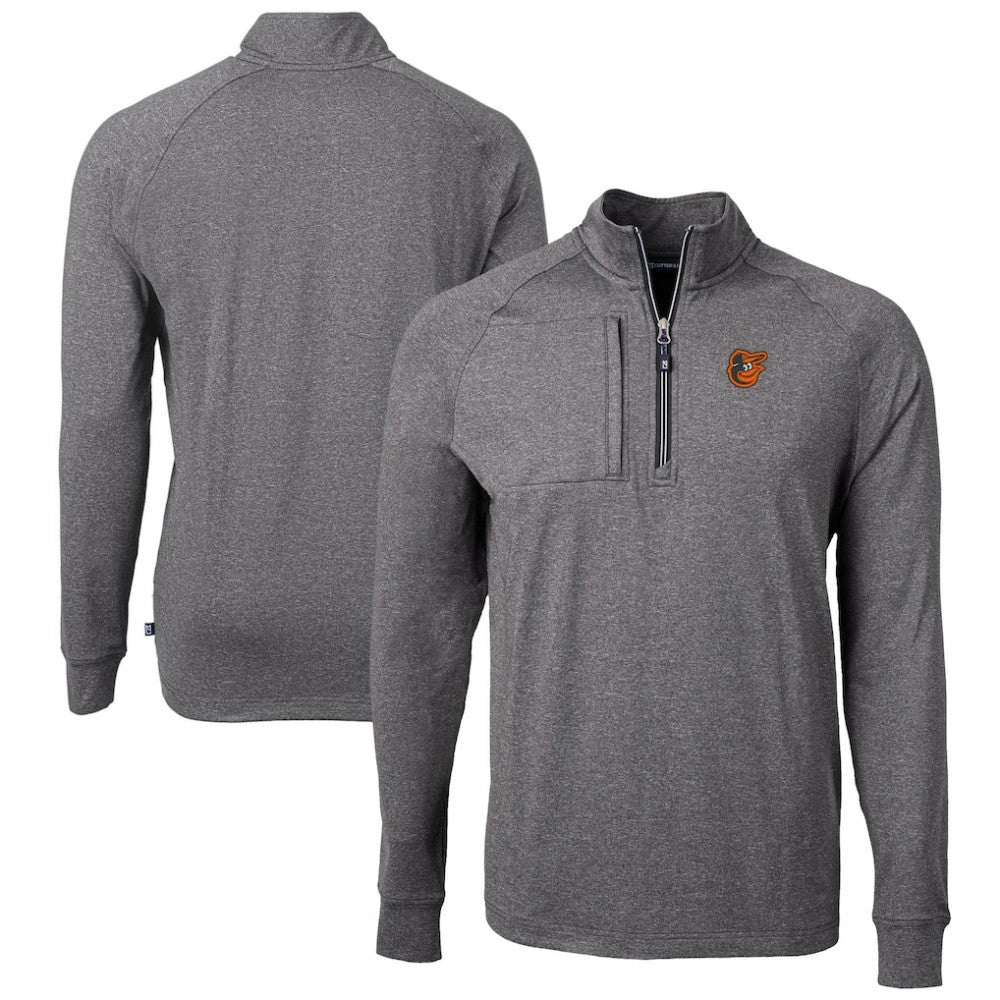 Heather Black Baltimore Orioles Cutter & Buck Adapt Eco Knit Stretch Recycled Quarter-Zip Pullover Top