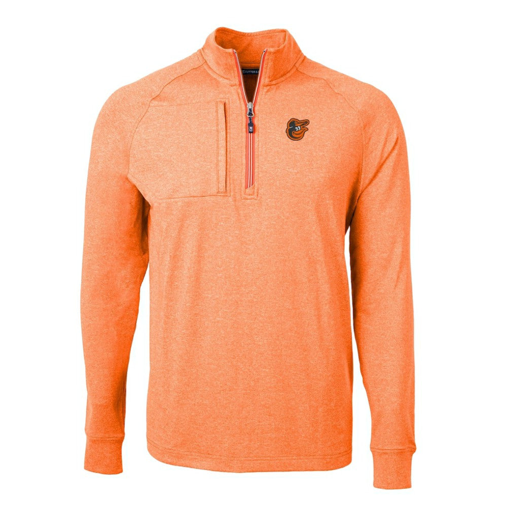 Heather Orange Baltimore Orioles Cutter & Buck Adapt Eco Knit Stretch Recycled Quarter-Zip Pullover Top