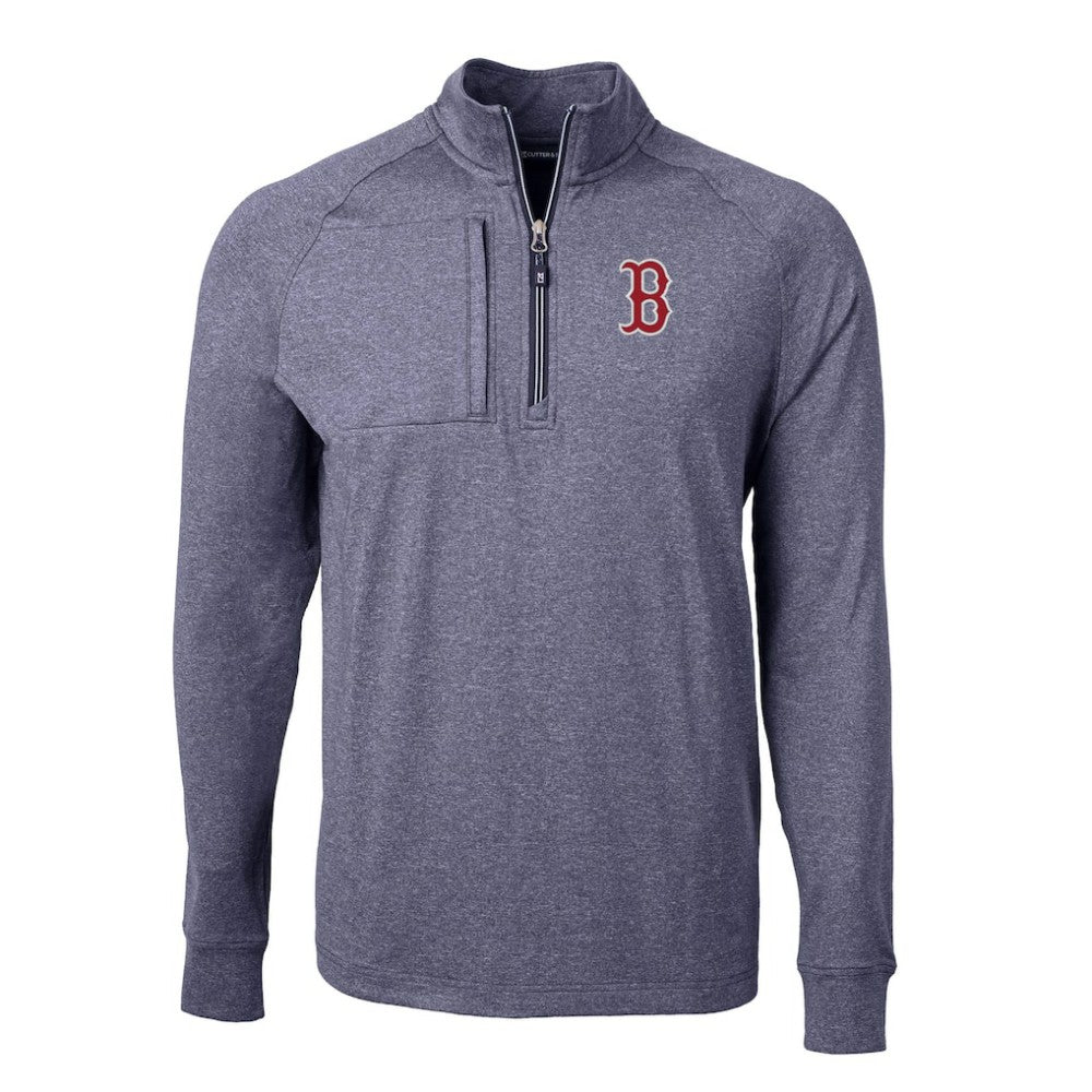 Heather Navy Boston Red Sox Cutter & Buck Adapt Eco Knit Stretch Recycled Quarter-Zip Pullover Top