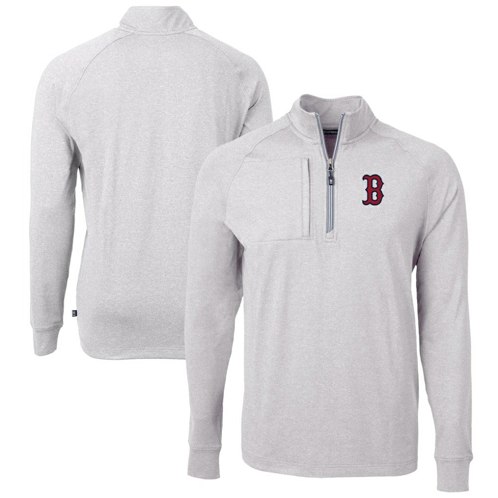 Heather Gray Boston Red Sox Cutter & Buck Adapt Eco Knit Stretch Recycled Quarter-Zip Pullover Top
