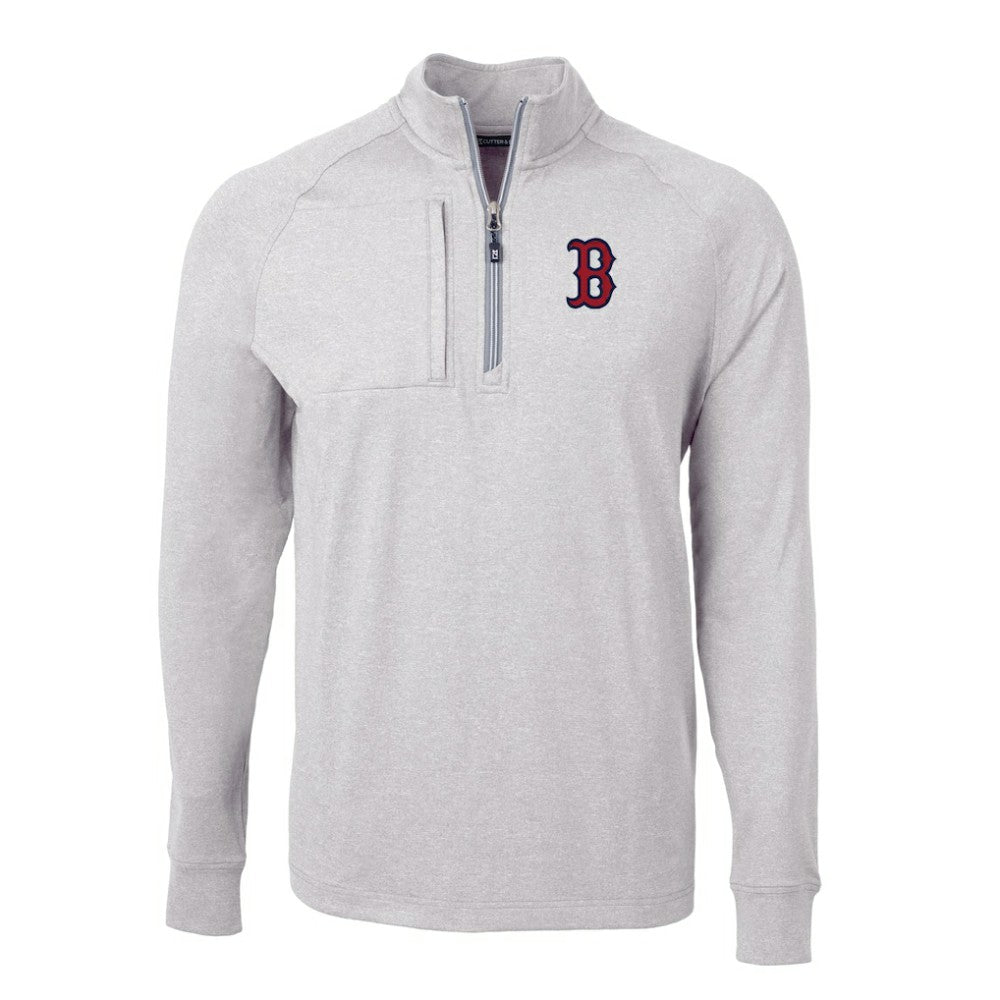 Heather Gray Boston Red Sox Cutter & Buck Adapt Eco Knit Stretch Recycled Quarter-Zip Pullover Top