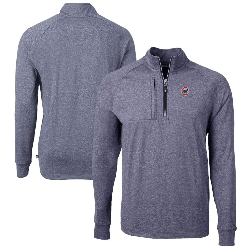 Heather Navy Chicago Cubs Cutter & Buck Adapt Eco Knit Stretch Recycled Quarter-Zip Pullover Top