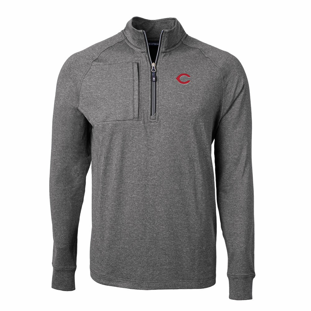 Heather Black Cincinnati Reds Cutter & Buck Adapt Eco Knit Stretch Recycled Quarter-Zip Pullover Top