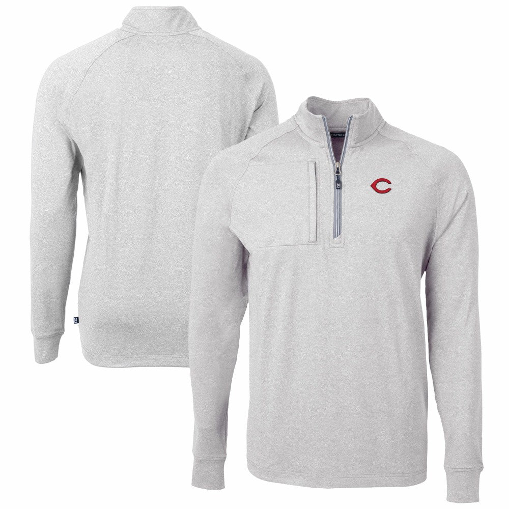 Heather Gray Cincinnati Reds Cutter & Buck Adapt Eco Knit Stretch Recycled Quarter-Zip Pullover Top