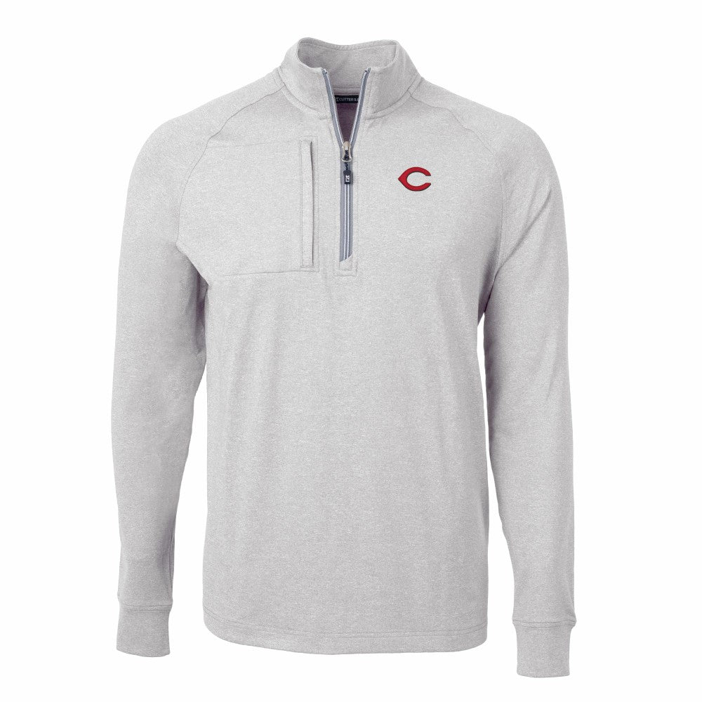 Heather Gray Cincinnati Reds Cutter & Buck Adapt Eco Knit Stretch Recycled Quarter-Zip Pullover Top