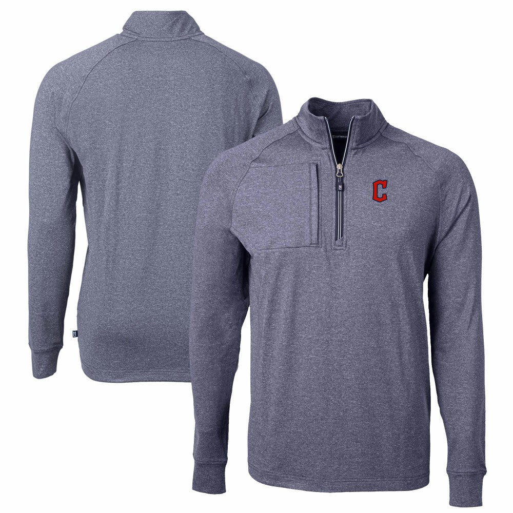 Heather Navy Cleveland Guardians Cutter & Buck Adapt Eco Knit Stretch Recycled Quarter-Zip Pullover Top