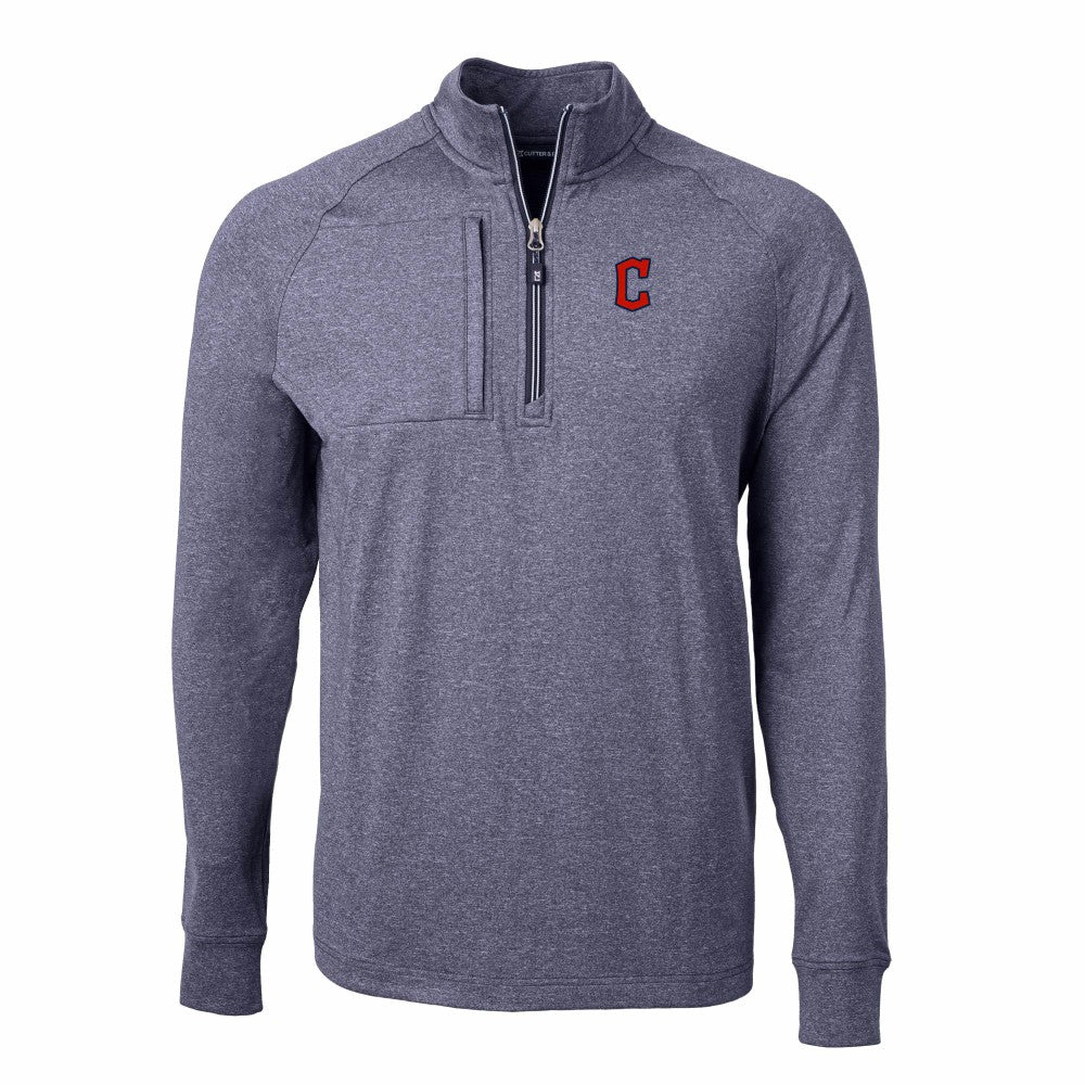 Heather Navy Cleveland Guardians Cutter & Buck Adapt Eco Knit Stretch Recycled Quarter-Zip Pullover Top