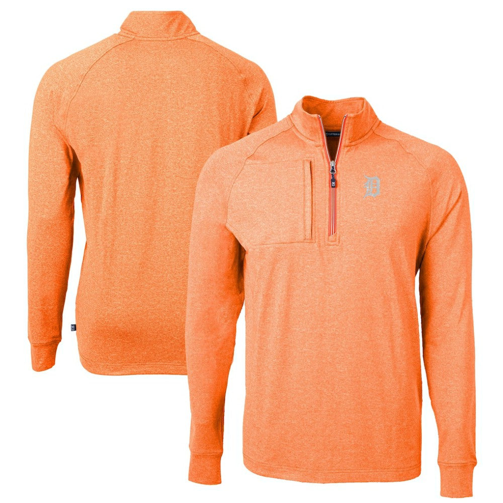 Heather Orange Detroit Tigers Cutter & Buck Adapt Eco Knit Stretch Recycled Quarter-Zip Pullover Top