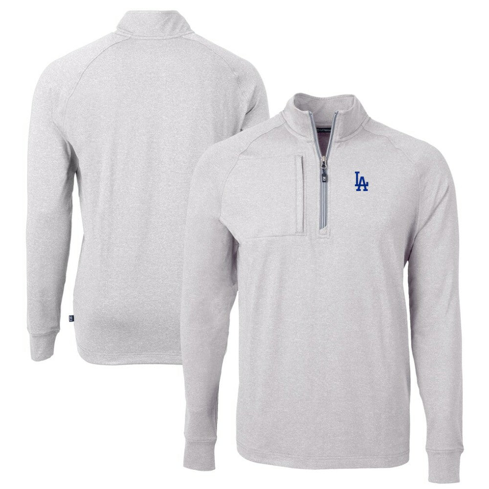 Heather Gray Los Angeles Dodgers Cutter & Buck Adapt Eco Knit Stretch Recycled Quarter-Zip Pullover Top